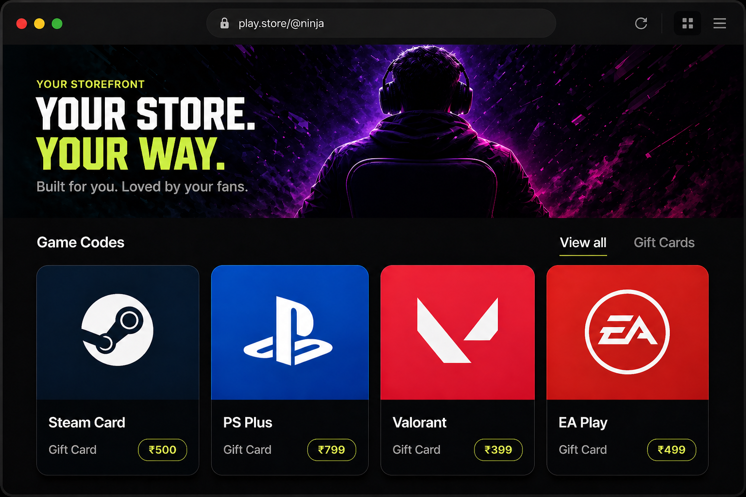 Artemis creator storefront preview